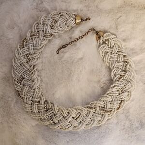 White Gold and Rhinestone Beaded Necklace